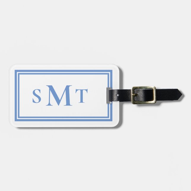 Blue and White Three Letter Monogram Luggage Tag (Front Horizontal)