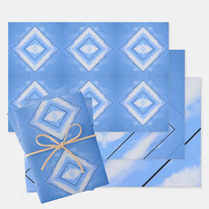 Blue and White Tie Dye Boho Chic Wrapping Paper Sheet