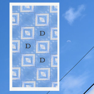 Blue and White Tie Dye with Initials Napkin