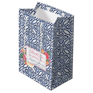 Blue And White Tile Colourful Citrus Wedding Showe Medium Gift Bag