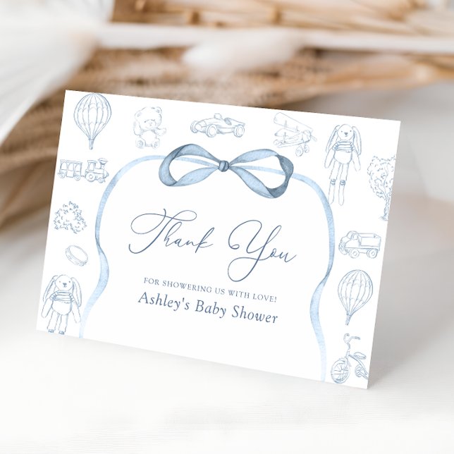 Blue and White Toile Baby Shower Thank You Card (Creator Uploaded)