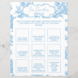 Blue and White Toile de Jouy Baby Shower Bingo
