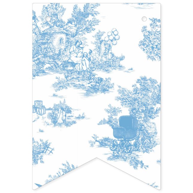 Blue and White Toile de Jouy Baby Shower Bunting (Eleventh Flag)