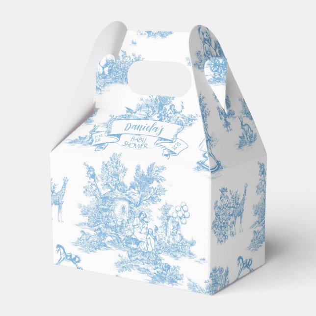 Blue and White Toile de Jouy Baby Shower Favour Box (Front Side)