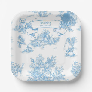 Blue and White Toile de Jouy Baby Shower Paper Plate