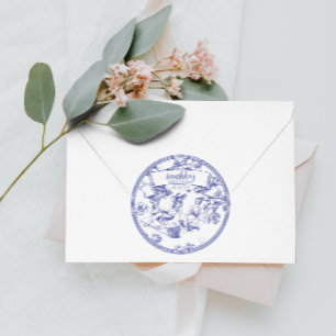 Blue and White Toile de Jouy Bridal Shower Classic Round Sticker