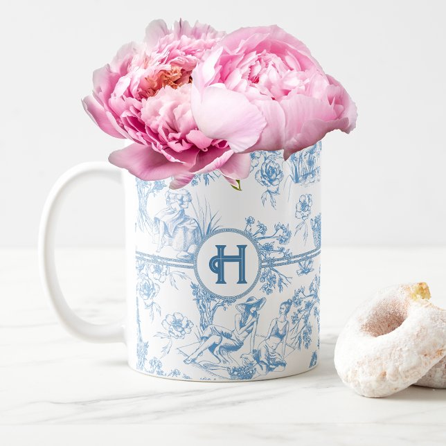 Blue and White Toile de Jouy Bridal Shower Coffee Coffee Mug (Creator Uploaded)