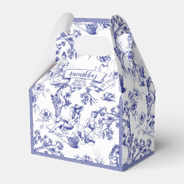 Blue and White Toile de Jouy Bridal Shower Favour Box (Front Side)