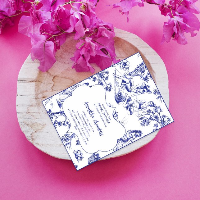 Blue and White Toile de Jouy Bridal Shower Invitation (Creator Uploaded)