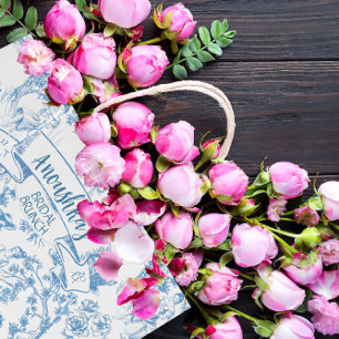 Blue and White Toile de Jouy Bridal Shower Large Gift Bag