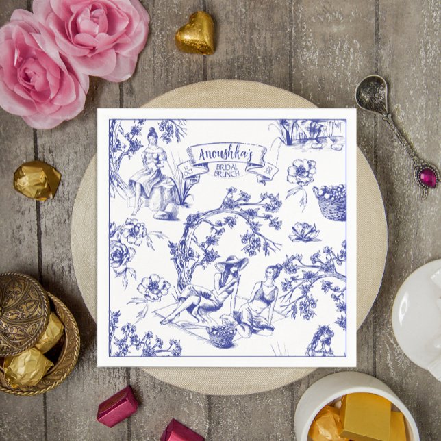Blue and White Toile de Jouy Bridal Shower Napkin (Creator Uploaded)