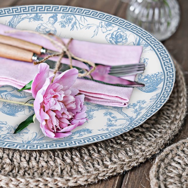 Blue and White Toile de Jouy Bridal Shower Paper Plate (Creator Uploaded)
