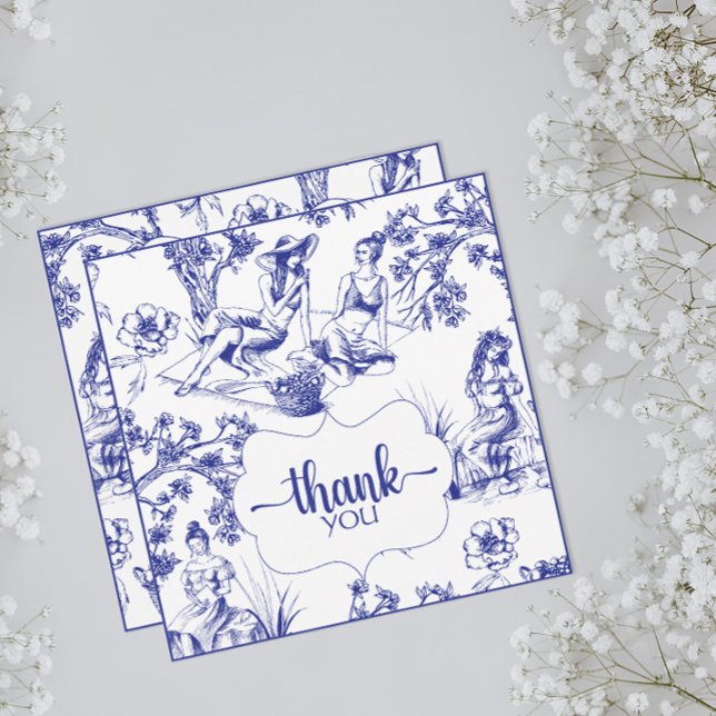 Blue and White Toile de Jouy Bridal Shower Thank You Card (Creator Uploaded)