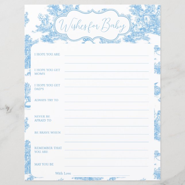 Blue and White Toile de Jouy Wishes for Baby (Front)