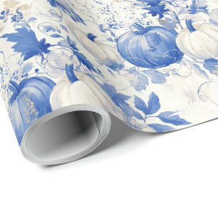 Blue and White Toile Halloween Wrapping Paper
