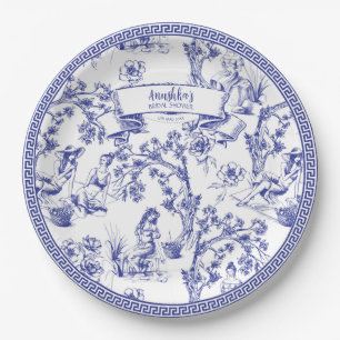 Blue and White Toile Paper Plate