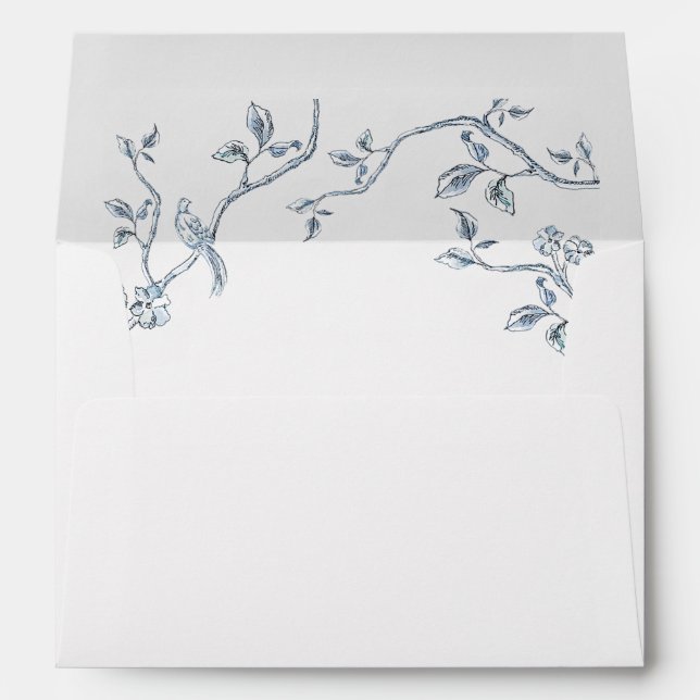 Blue and white toile Return address Wedding Envelope (Back (Bottom))