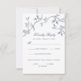 Blue and white Toile RSVP card