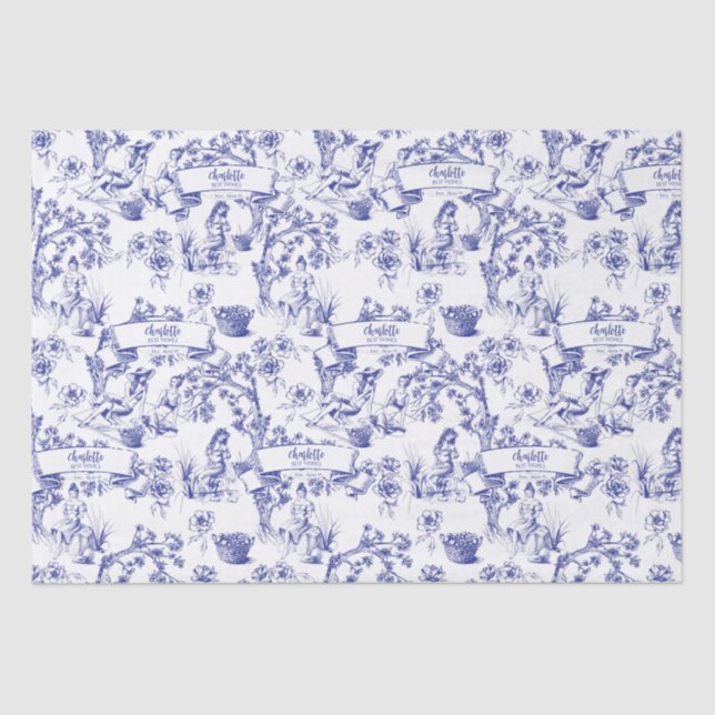Blue and White Toile Tissue Paper (Front)