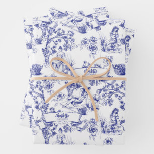 Blue and White Toile Wrapping Paper Sheet