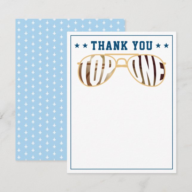 Blue and White TopOne Fighter Pilot Thank You Card (Front/Back)