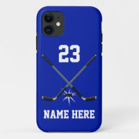 Blue and White Tough Ice Hockey Player Phone Cases