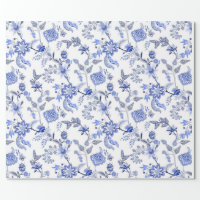 Delft Blue Floral Wrapping Paper