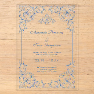 Blue and White Traditional Decorative Frame Acrylic Invitations