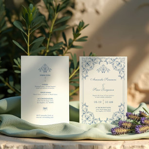 Blue and White Traditional Decorative Frame Invitation
