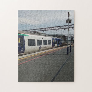 Blue and white train jigsaw puzzle