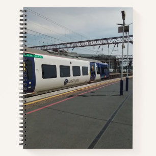 Blue and white train notebook