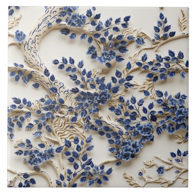 Blue and White Tree Sculpture, Blue Flowers Tile (Front)