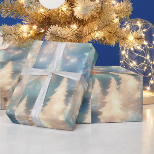 Blue and White Trees Modern Christmas Wrapping Paper