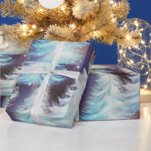 Blue and White Trees Modern Christmas Wrapping Paper