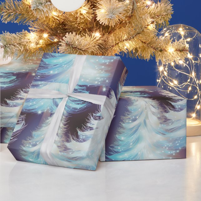 Blue and White Trees Modern Christmas Wrapping Paper (Holidays)