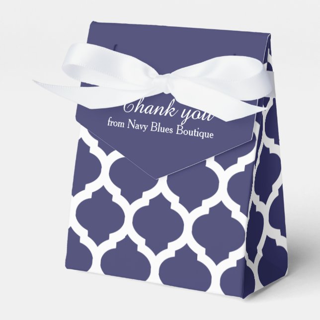 Blue and white trellis pattern thank you gift box (Front Side)