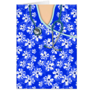 Blue And White Tropical Medical Scrubs