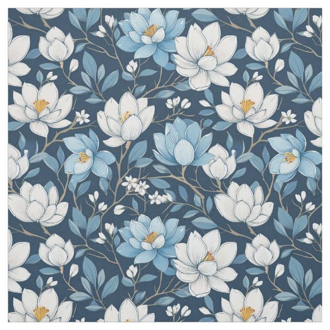 Blue and White Tulips Fabric (Swatch)