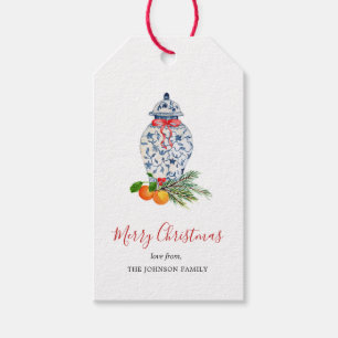 "blue and White Urn Christmas gift tags
