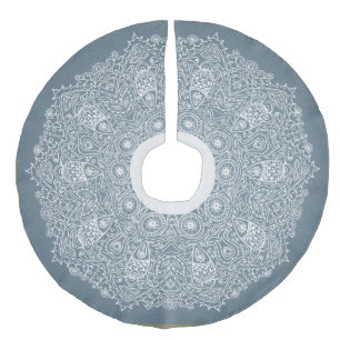 Blue and White, Victorian Lace LookChristmas Skirt Faux Linen Tree Skirt