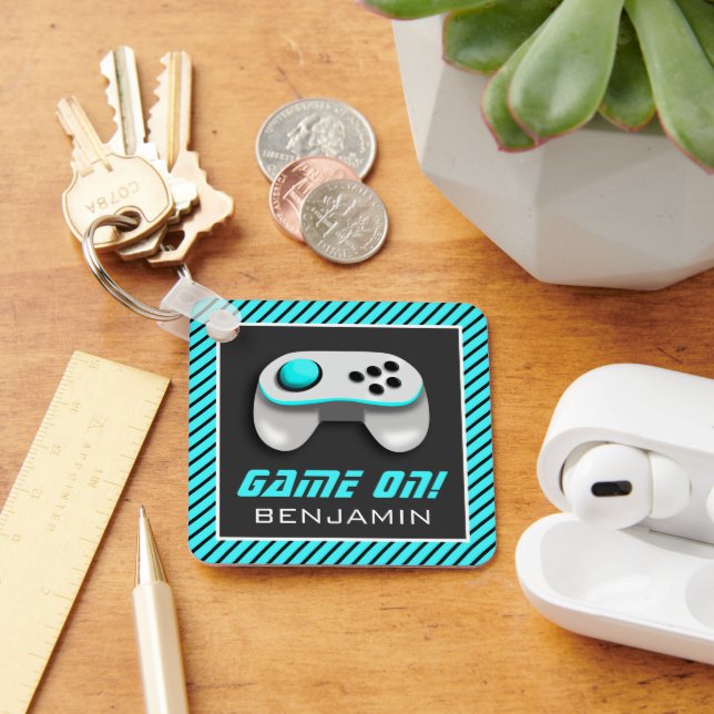 Blue and White Video Game Controller Kids Room Key Ring (Desk)