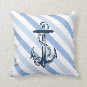 Blue and white vintage anchor beach house decor cushion