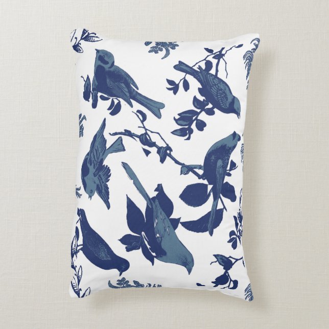 blue and white vintage bird pillow (Back(Vertical))