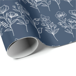 Blue and White Vintage Floral Bridal Weddings Wrapping Paper