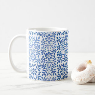 Blue and white vintage floral coffee mug