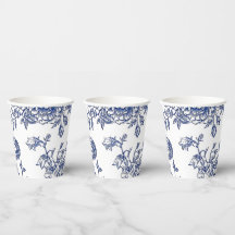 Blue and white vintage floral paper cups