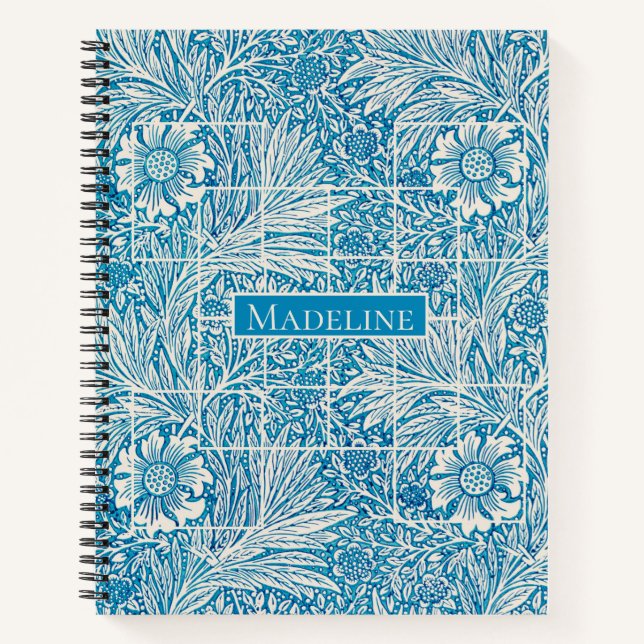 Blue and White Vintage Floral Pattern Notebook (Front)