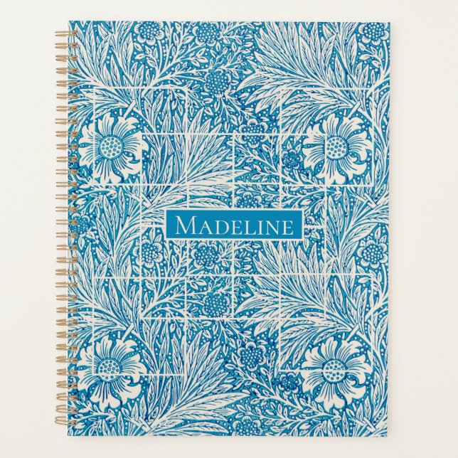 Blue and White Vintage Floral Pattern Planner (Front)