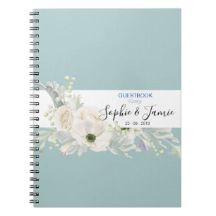 Blue and White Vintage Floral Wedding Guestbook Notebook