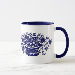 Blue and White Vintage Flower Basket Mug